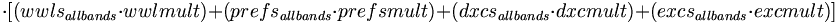  \cdot [ ( wwls_{allbands} \cdot wwlmult ) + ( prefs_{allbands} \cdot prefsmult ) + ( dxcs_{allbands} \cdot dxcmult ) + ( excs_{allbands} \cdot excmult )]